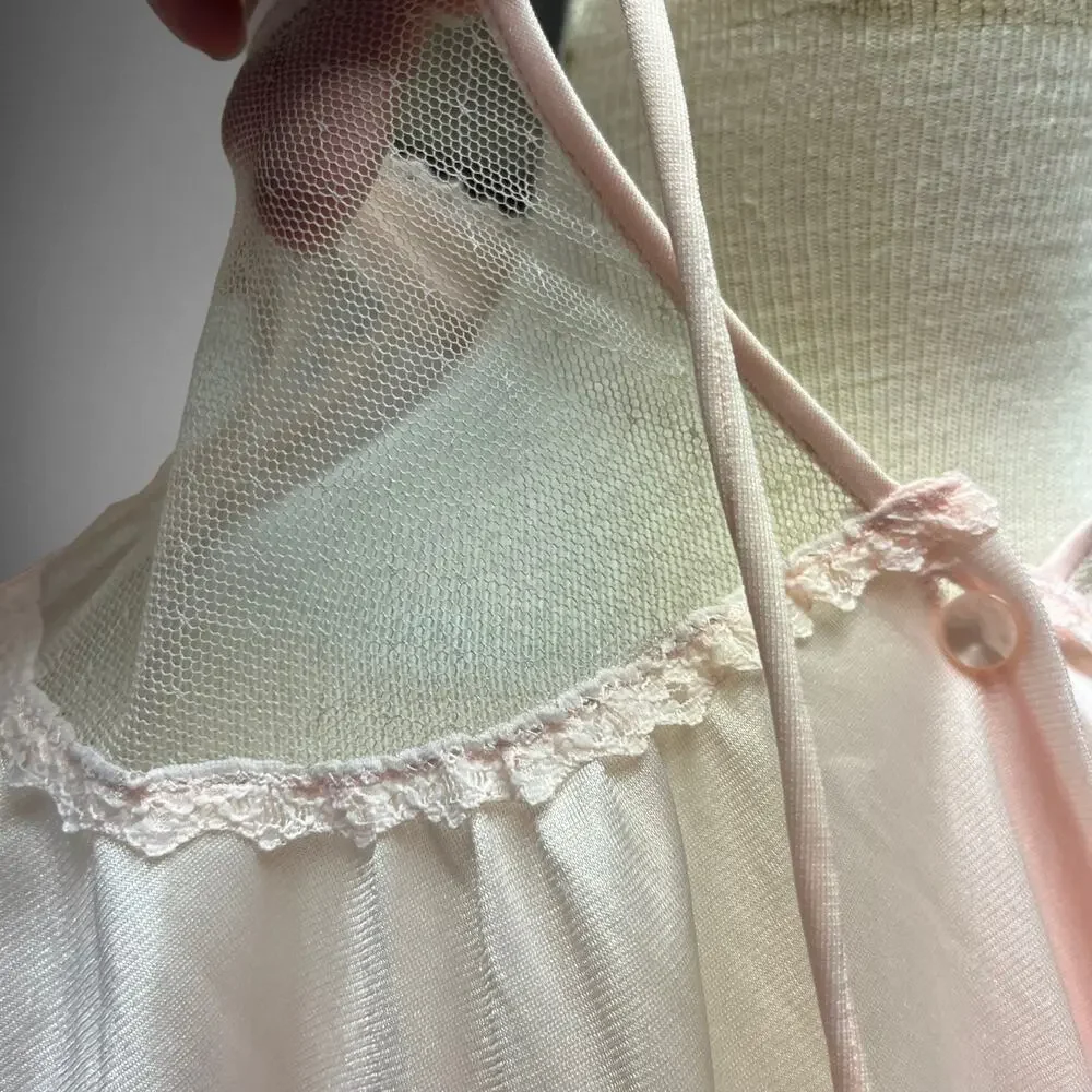 Silky Lace Rose Granny Button Down Sheer Nightgown